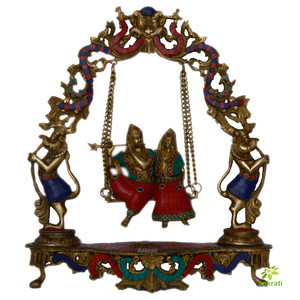 Brass Radha krishna swing on Jhula with Kirtimukha at Top with mosaic stone work