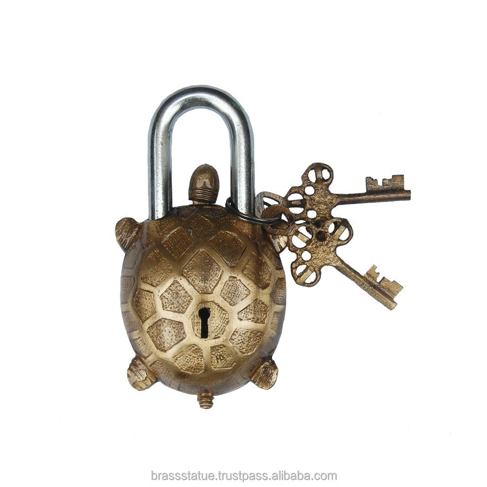 Tortoise shape Brass Door Pad lock with original key/Antique Collectible