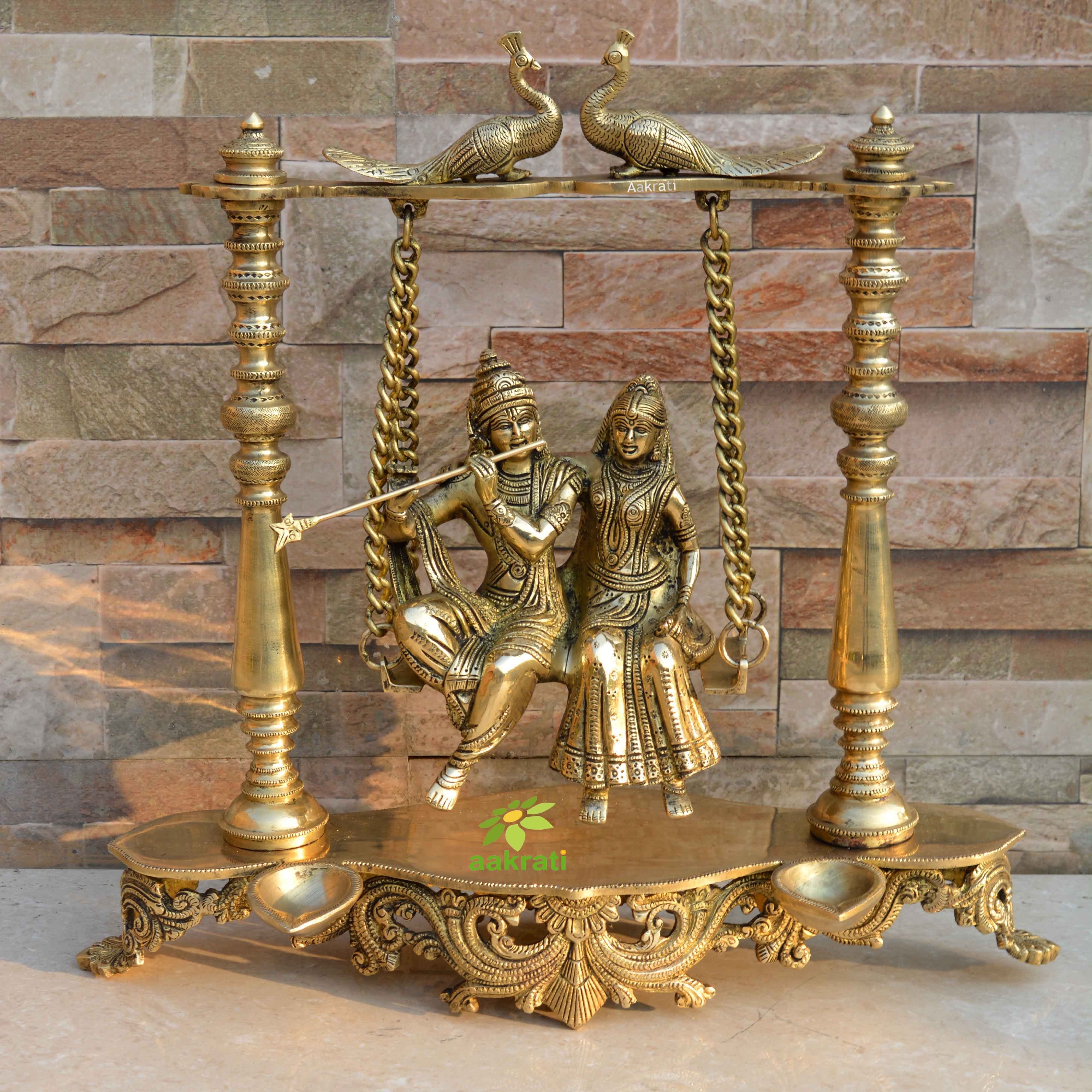 custom made brass Radha and Krishna Swing jhula Brass Statue Home Decor Gift in antique finish brass gift item