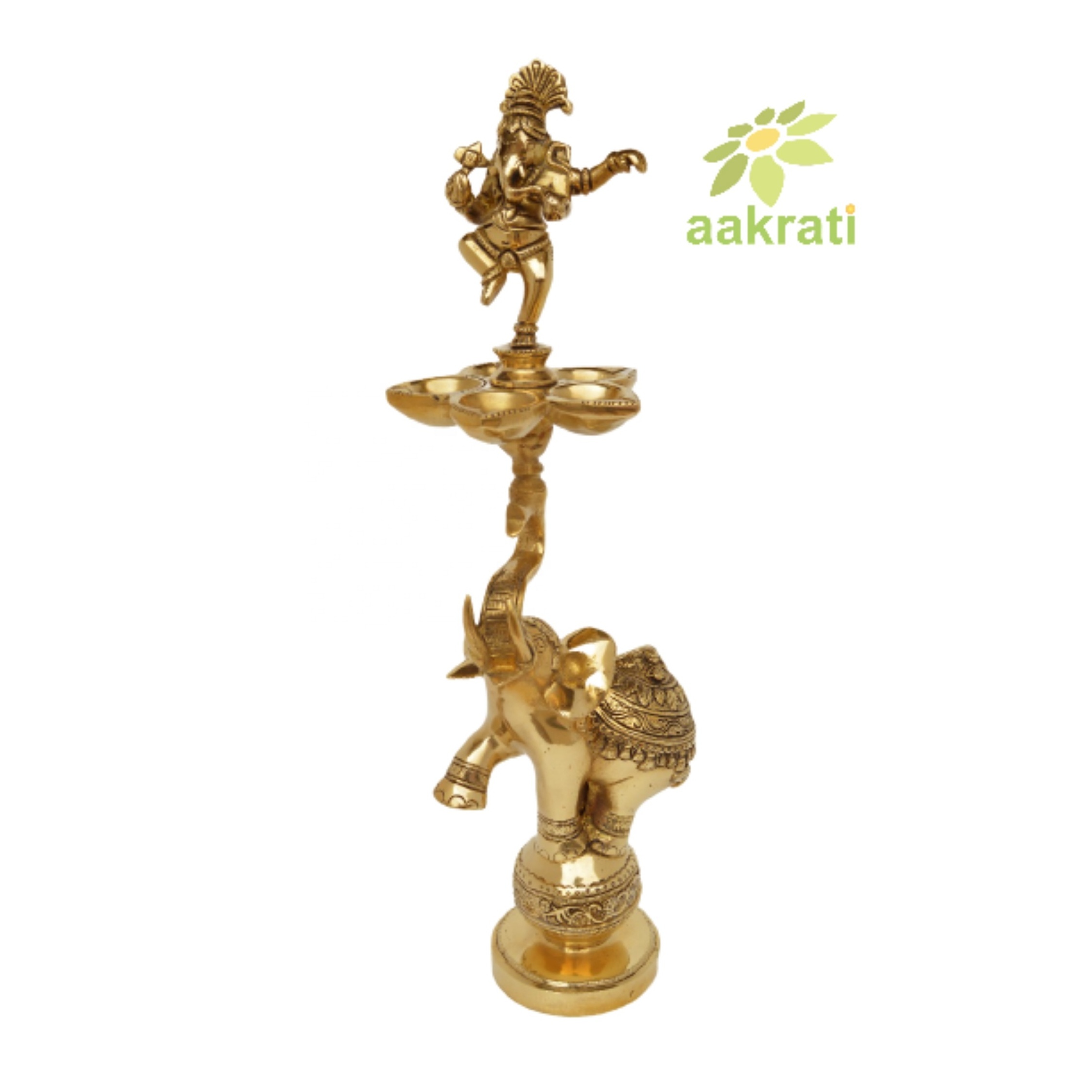 Ganesh lamp with elephant ethnic design Deepak Stand for Home Temple, in antique finished