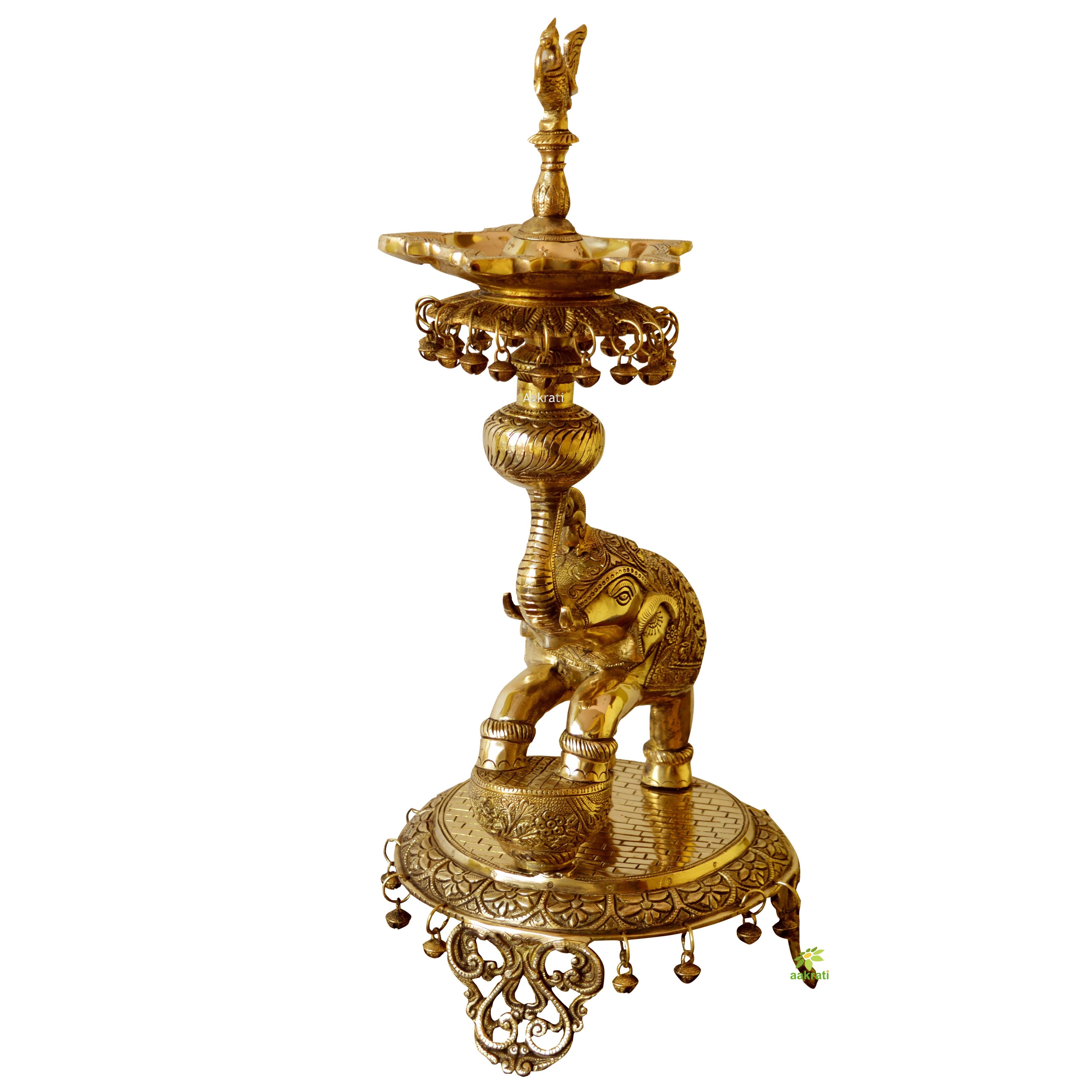 Welcome Elephant oil Lamp Vilakku or Traditional Oil Lamp Brass Diya in antique finished