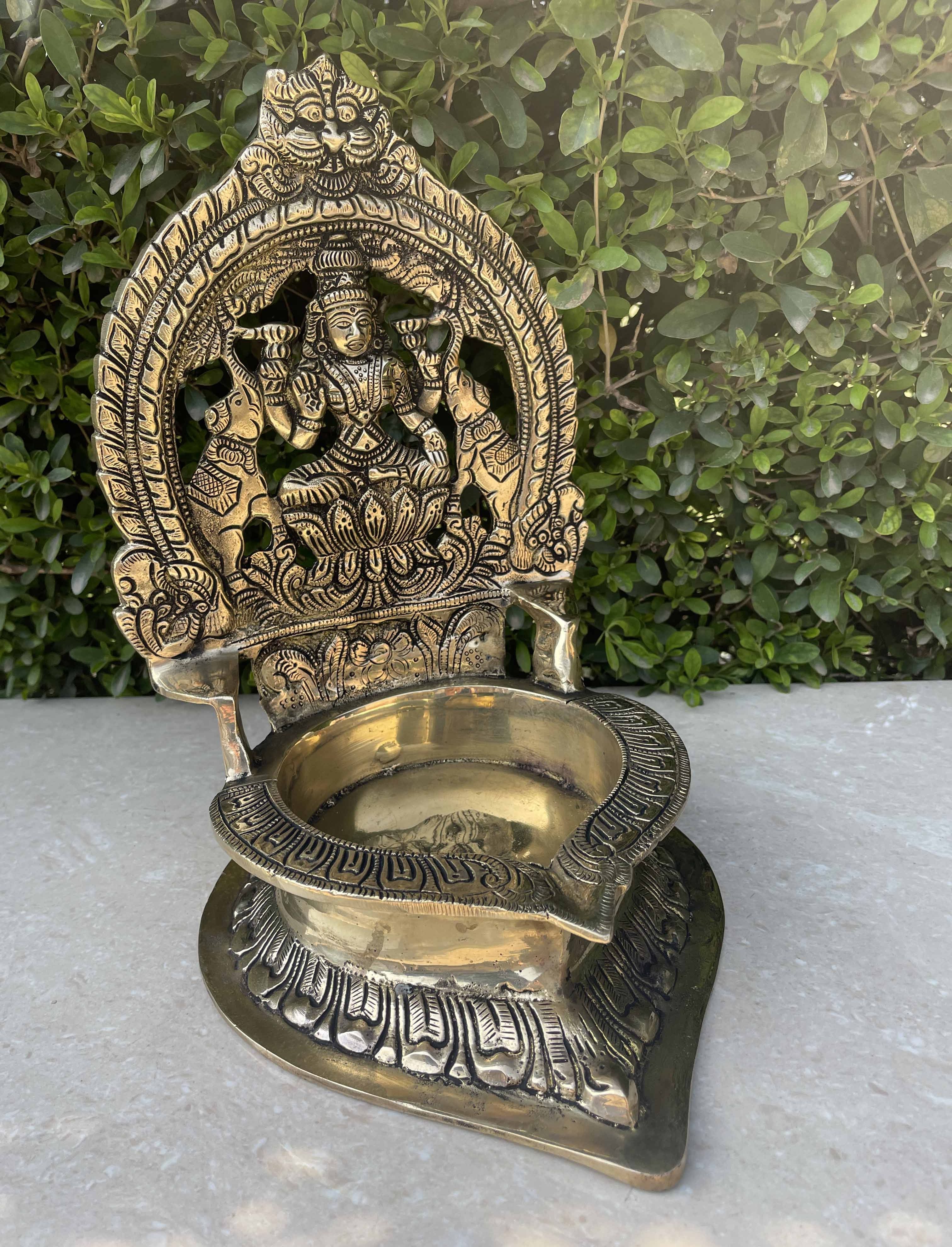 Indian goddess Table top Laxmi ji Diya indian religious handmade crafted worship metal art