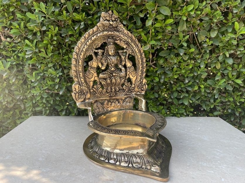 Indian goddess Table top Laxmi ji Diya indian religious handmade crafted worship metal art