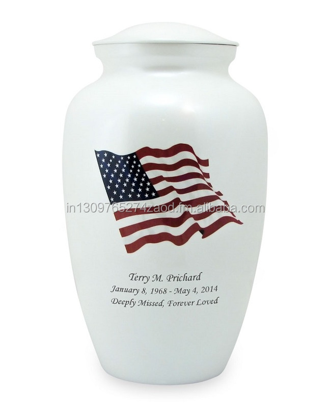 American Flag Brass Cremation Urn / Brass Funeral Urn By Brassworld India Funeral Supplies