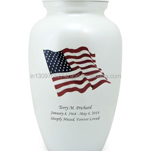 American Flag Brass Cremation Urn / Brass Funeral Urn By Brassworld India Funeral Supplies