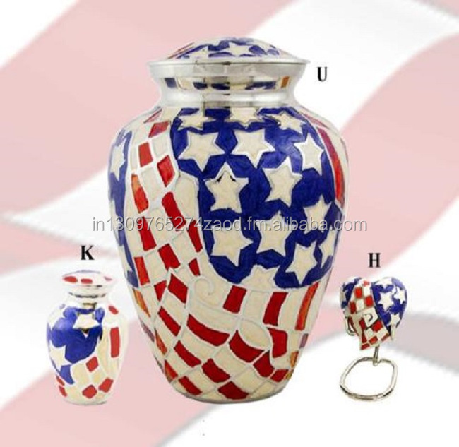 American Flag Brass Cremation Urn / Brass Funeral Urn By Brassworld India Funeral Supplies