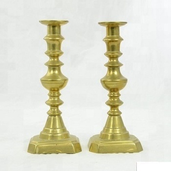 Sets Four 19th Century Large Brass Candle Holders By Brassworld India