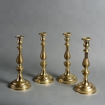 Sets Four 19th Century Large Brass Candle Holders By Brassworld India