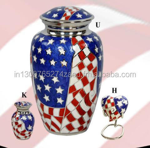 American Flag Brass Cremation Urn / Brass Funeral Urn By Brassworld India Funeral Supplies