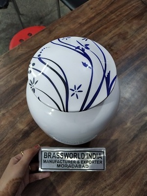 Aluminum White Flower Print  Low Price Cremation Urns Funeral Supplies By Brassworld India