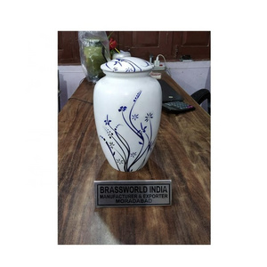 Aluminum White Flower Print  Low Price Cremation Urns Funeral Supplies By Brassworld India