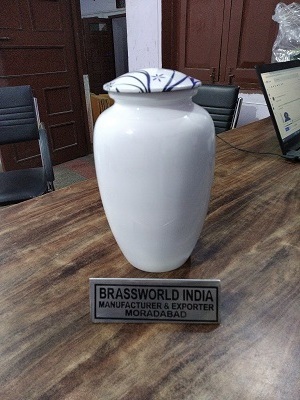 Aluminum White Flower Print  Low Price Cremation Urns Funeral Supplies By Brassworld India