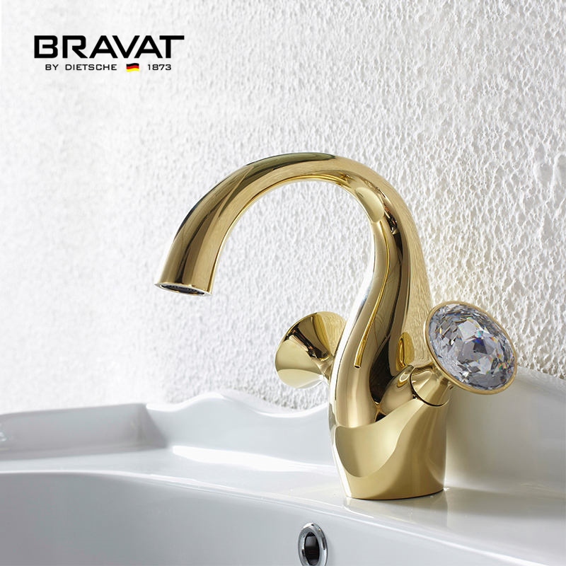 Bravat Modern Brass Handle Two Handles 3-hole Basin Mixer Separate Crystal Basin Faucet