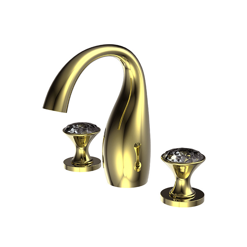 Bravat Modern Brass Handle Two Handles 3-hole Basin Mixer Separate Crystal Basin Faucet