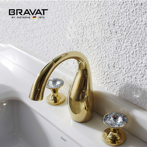 Bravat Modern Brass Handle Two Handles 3-hole Basin Mixer Separate Crystal Basin Faucet