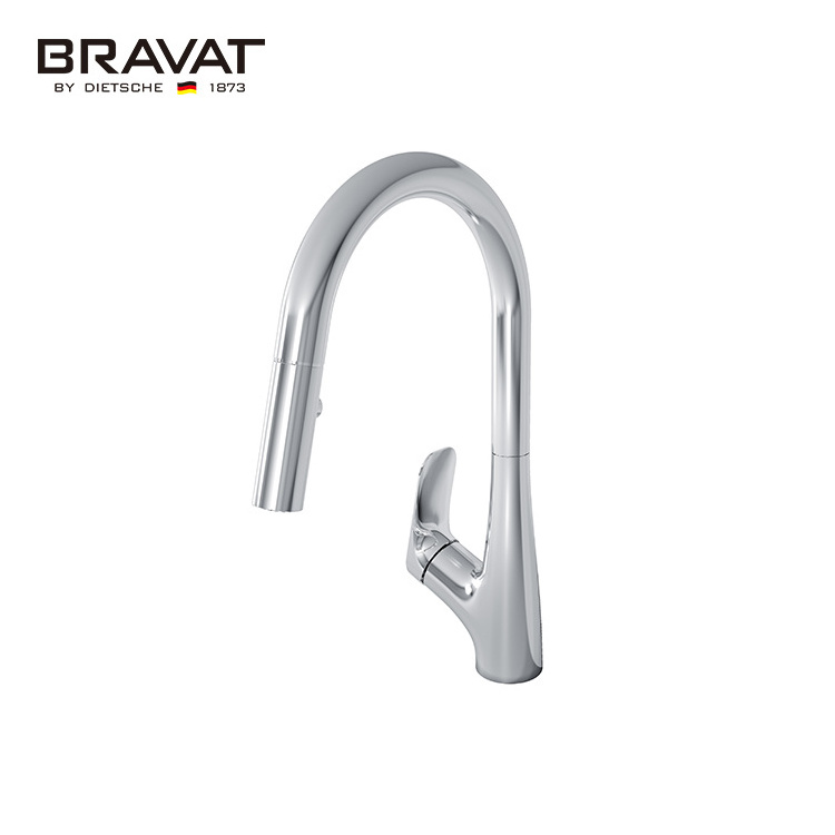 Bravat Single Handle Chrome Modern Pull Down Pull Out Home Kitchen Bar Mixer Faucet