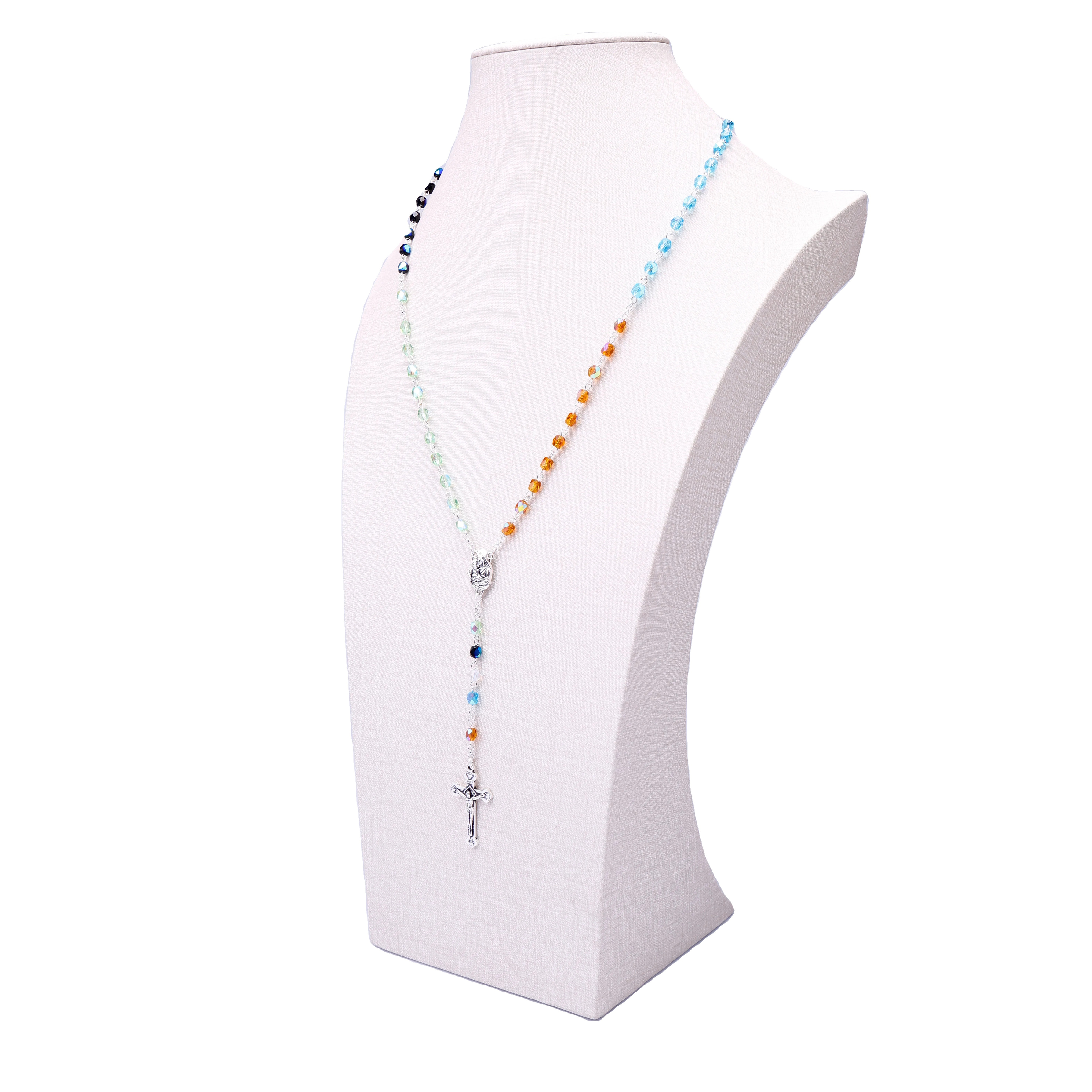 Factory Price Rosary Necklace Jesus Christ Cross Pendant Crystal Necklaces Fashion multi color Jewelry Rosary