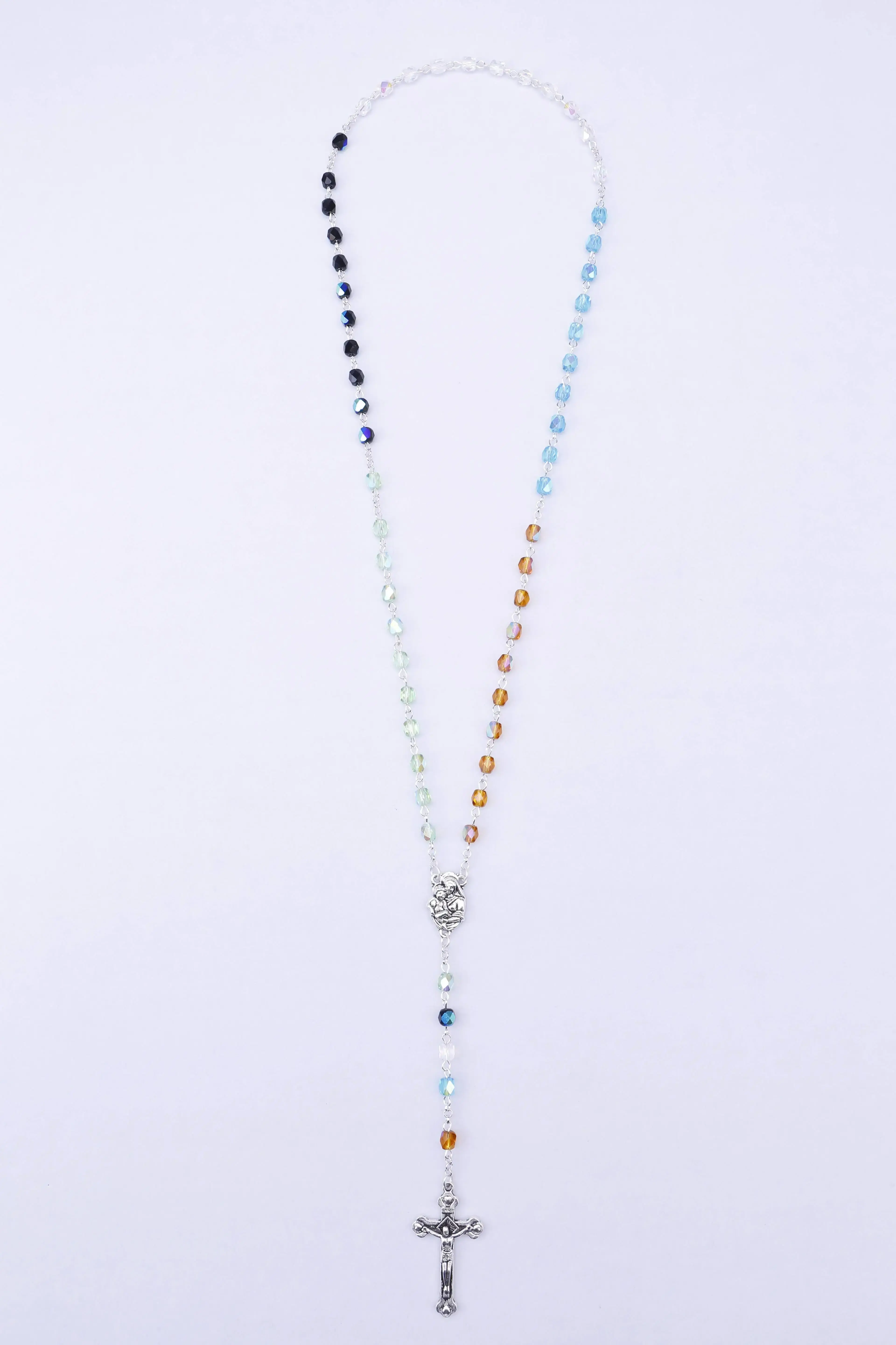 Factory Price Rosary Necklace Jesus Christ Cross Pendant Crystal Necklaces Fashion multi color Jewelry Rosary