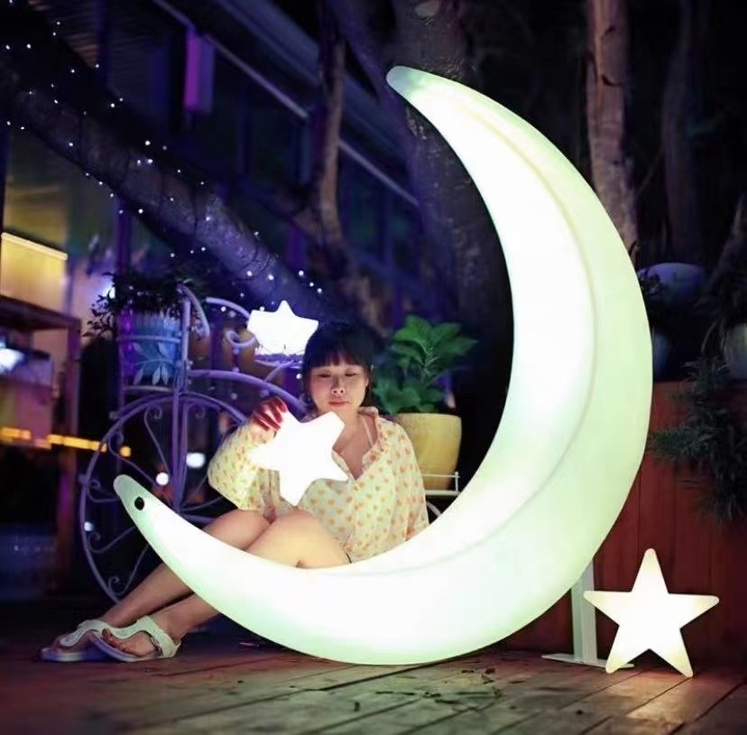 Ramadandecorations light moon seat Garden Outdoor Hanging Chair moon crescent light moon swing chair stand