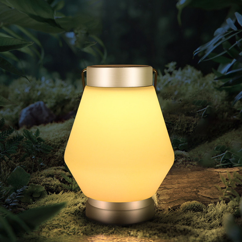 Solar Powered Outdoor Camping LED Tabletop Lantern USB Rechargeable Battery Cordless PE Table Lamp with friendly Handle