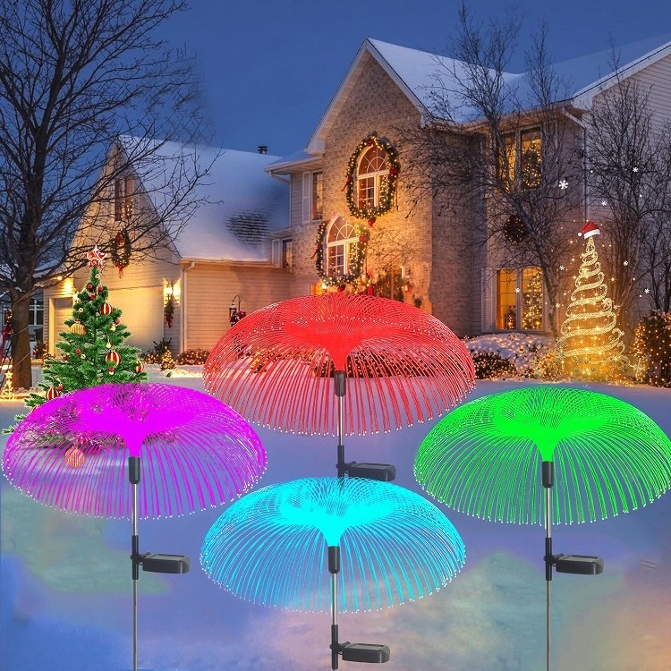 rgb led fiber optic light source solar garden outdoor waterproof fiber optic jellyfish lamp