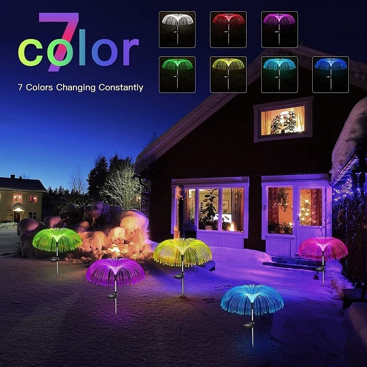 rgb led fiber optic light source solar garden outdoor waterproof fiber optic jellyfish lamp