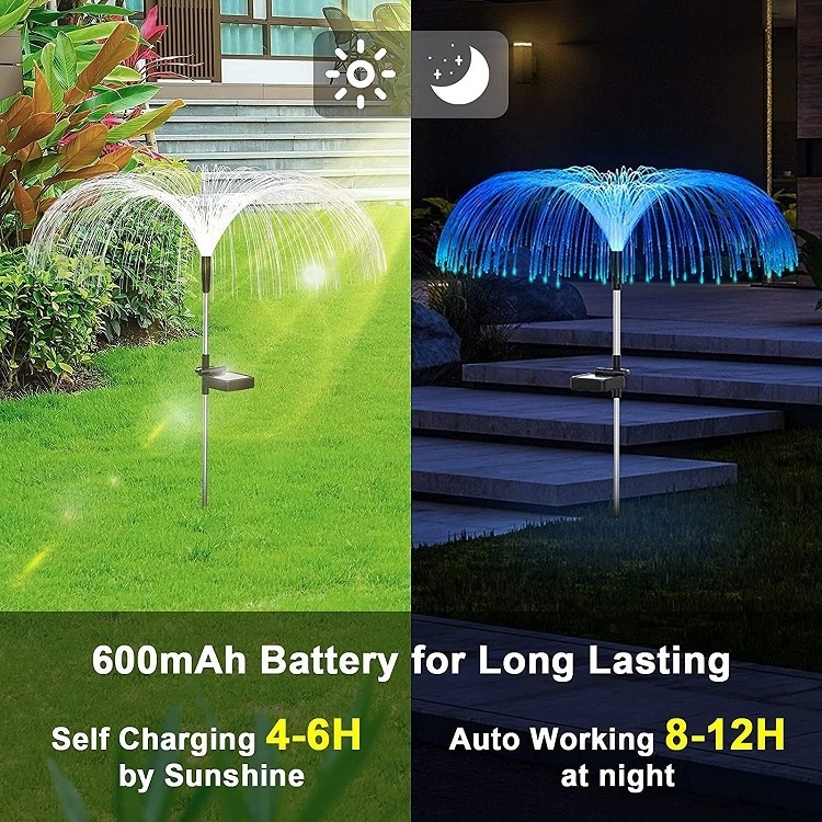 rgb led fiber optic light source solar garden outdoor waterproof fiber optic jellyfish lamp