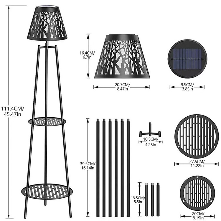 0.6W 5V metal outdoor patio shelf lantern light solar simple floor lamp Wind and waterproof shelf corner floor lamp with shelves