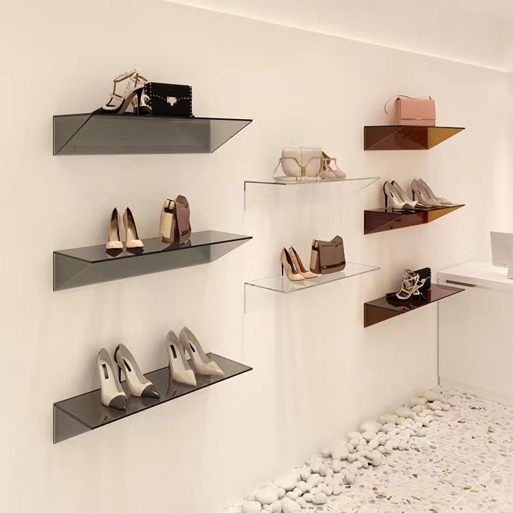 Floating Shoe Display Shelves Clear Acrylic Shoe Store Display Stands Rack Holder Wall Mounted Organizer Stand