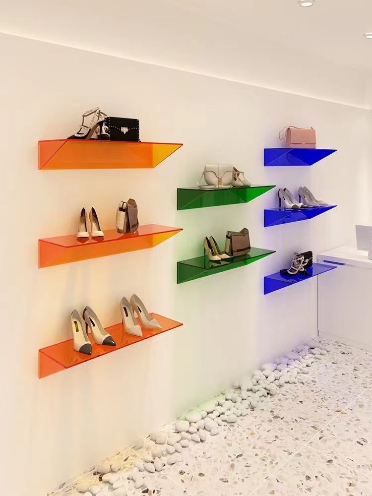 Floating Shoe Display Shelves Clear Acrylic Shoe Store Display Stands Rack Holder Wall Mounted Organizer Stand