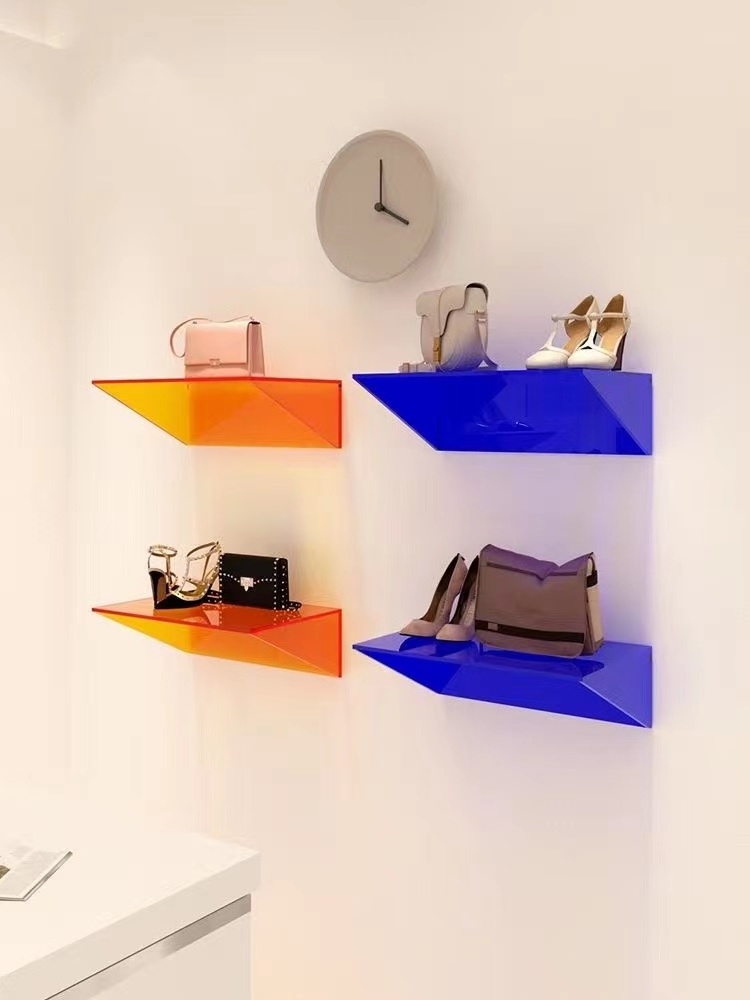 Floating Shoe Display Shelves Clear Acrylic Shoe Store Display Stands Rack Holder Wall Mounted Organizer Stand