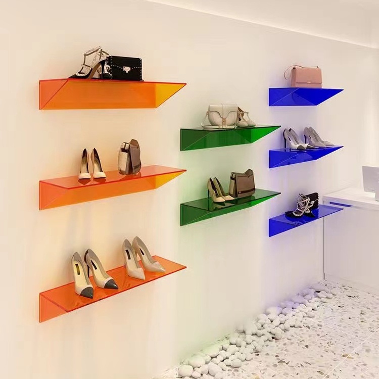 Floating Shoe Display Shelves Clear Acrylic Shoe Store Display Stands Rack Holder Wall Mounted Organizer Stand