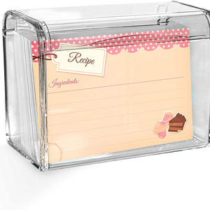 Modern Innovations Clear  Acrylic Recipe Holder  Box  with Hinged Lid Clear Holder for Recipe Cards Business Cards Notepads