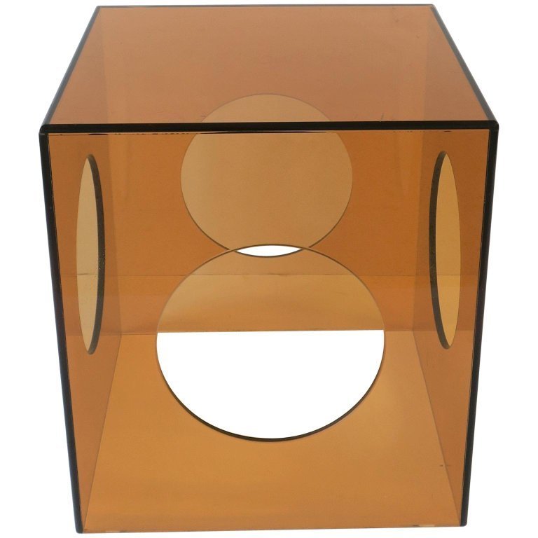 Bespoke  Deluxe Unique Lucite Coffee Table  Acrylic Clear Cube Cutouts Side  End Table