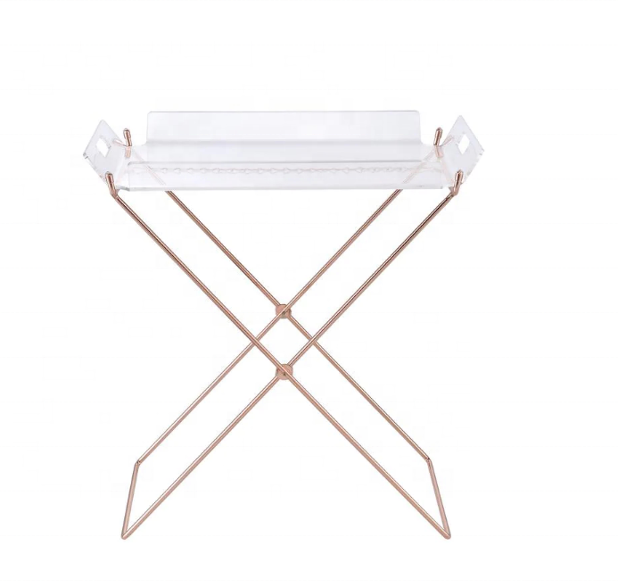 Mid-Century Modern Clear folding tray lucite acrylic coffee table