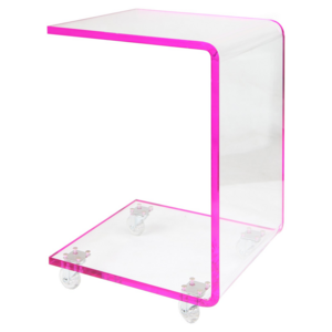 Lucite bed sofa side table coffee table Peek Pink Acrylic C Shape Accent Sofa Side Table with Casters