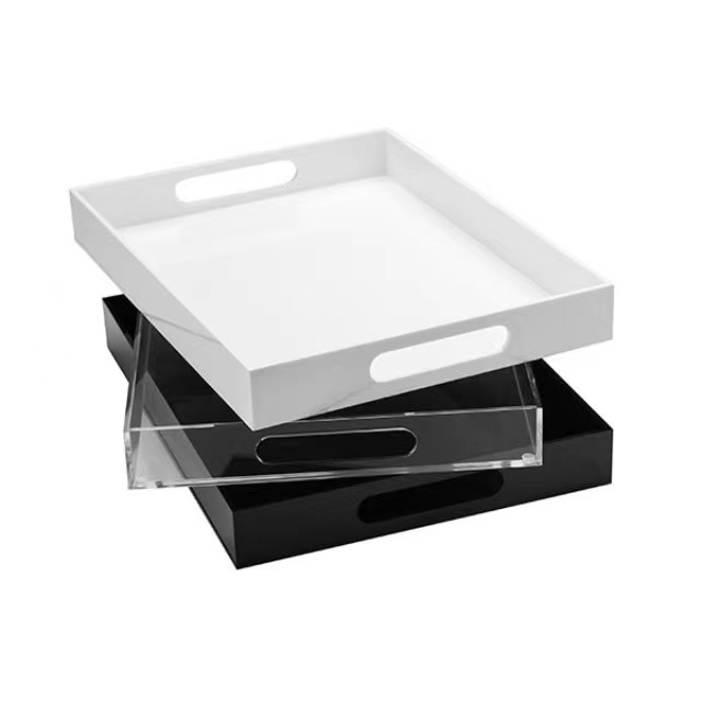 Multi Function Clear Plexiglass Acrylic appetizer serving tray with handles acrylic cash tray