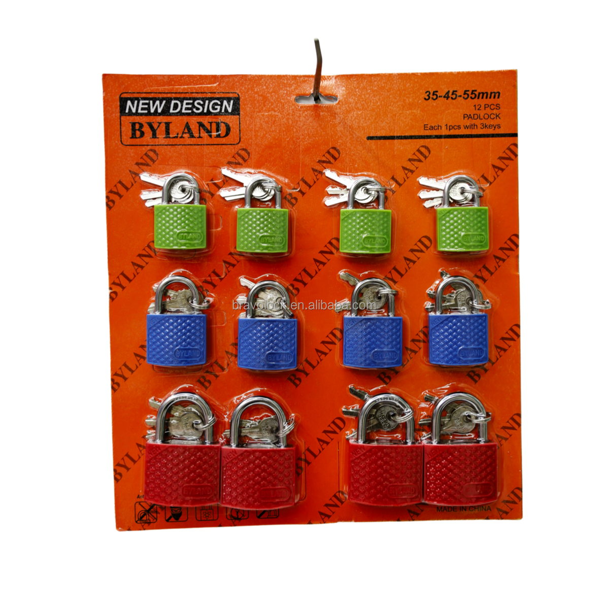 Byland New Design 35-45-55mm 12 pcs Padlock Set with Normal Keys or Cross Keys or Atom Keys