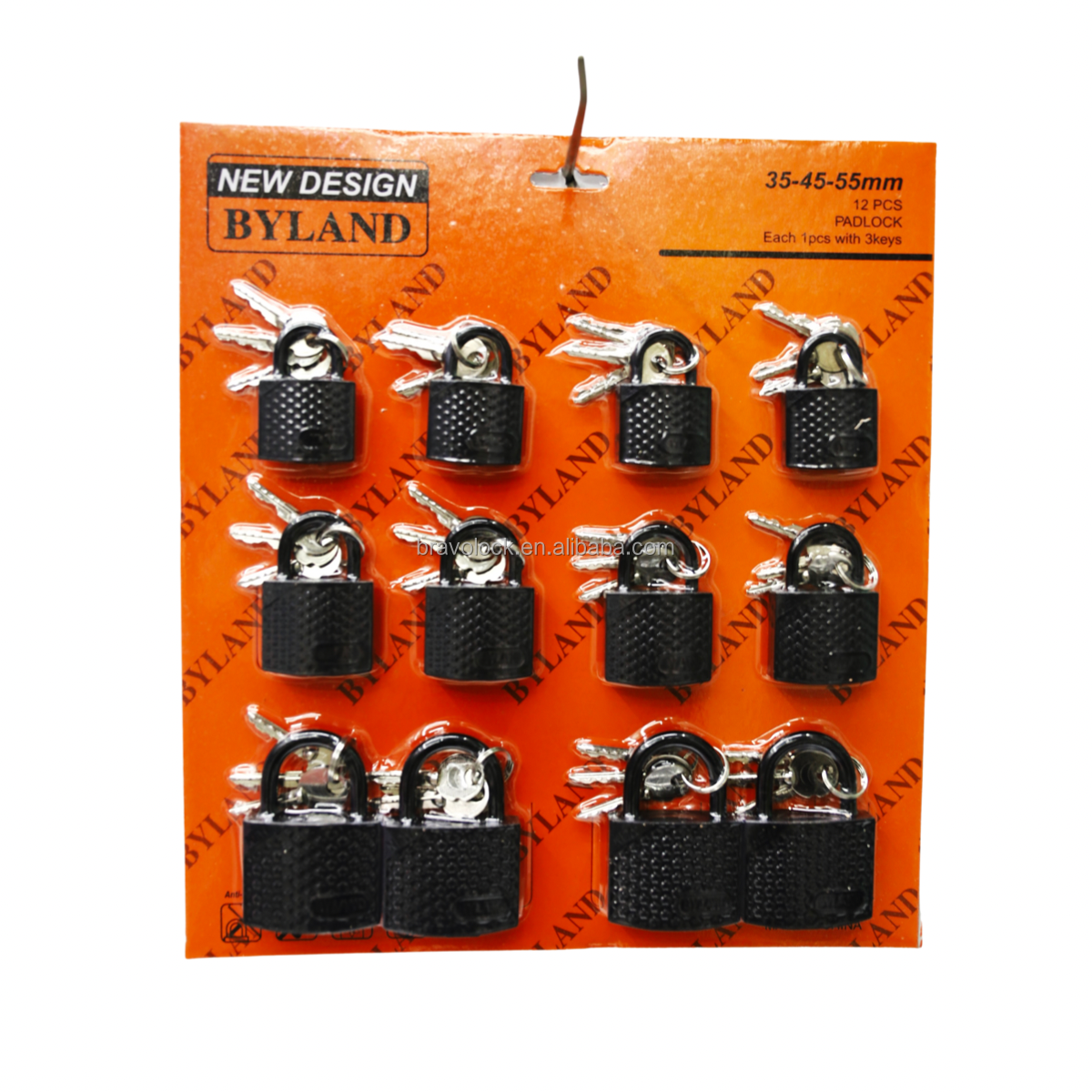 Byland New Design 35-45-55mm 12 pcs Padlock Set with Normal Keys or Cross Keys or Atom Keys