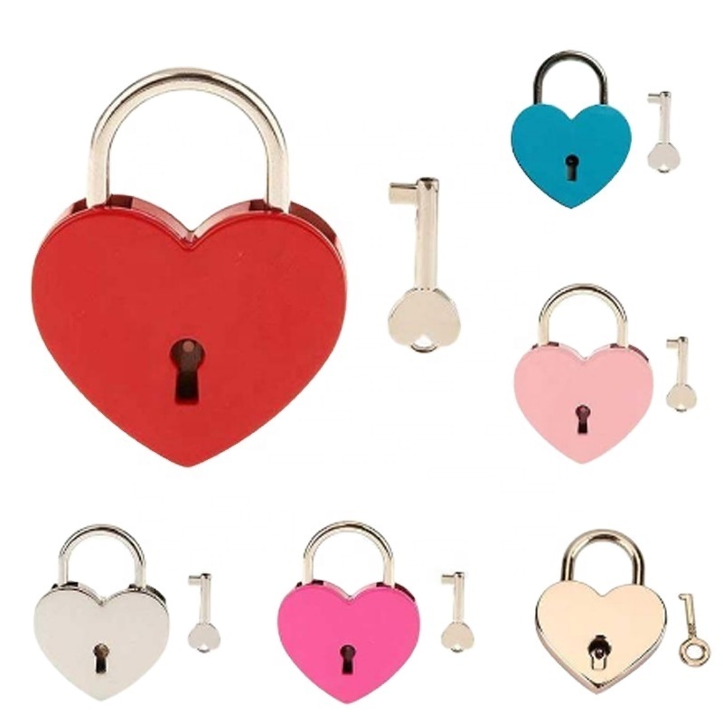 45*58mm love heart padlock Mini Padlock for Gift Box Love Heart Lock For Wedding Gift zinc alloy metal lock all colors