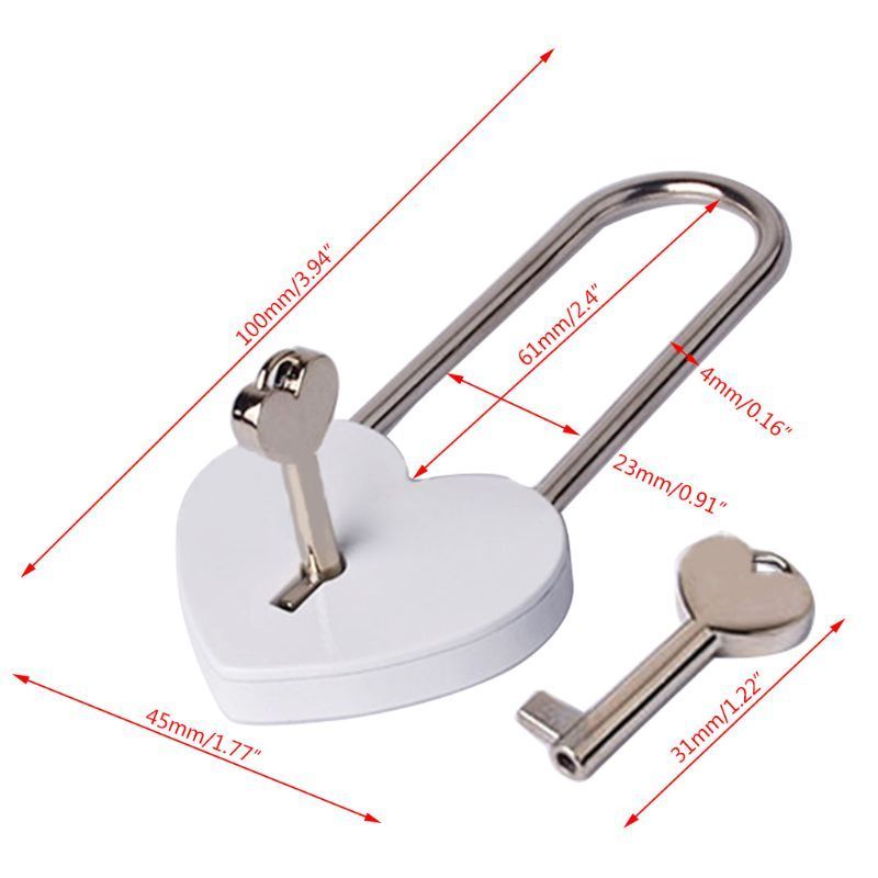 Long Shackle 45*98MM Heart Shaped Padlock Love Lock with key Cute Fancy Door Lock for luggage Suitcase