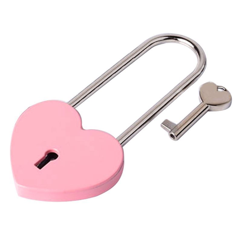 Long Shackle 45*98MM Heart Shaped Padlock Love Lock with key Cute Fancy Door Lock for luggage Suitcase