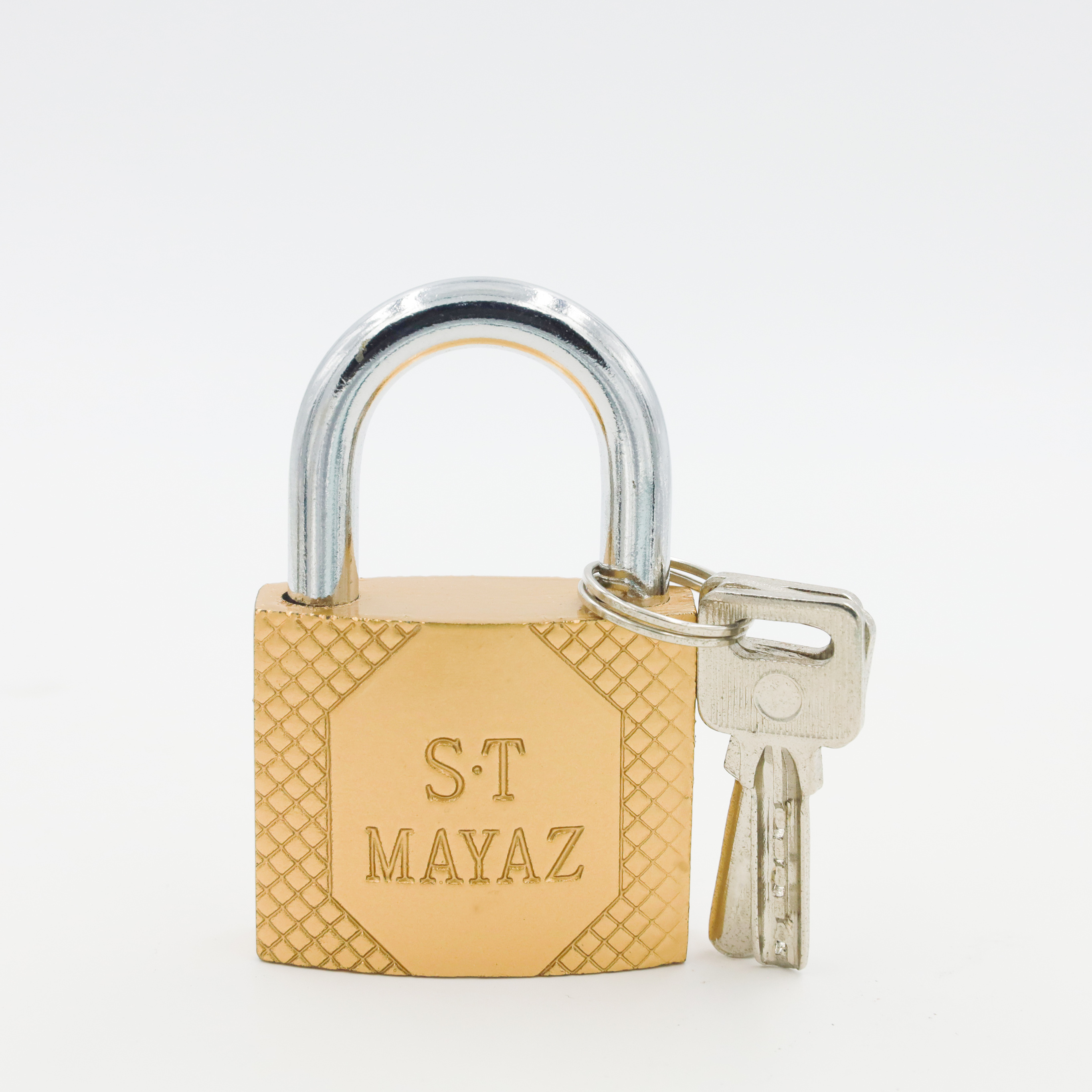 Gold Plated Padlock Arc Shaped Atom Keys Gate Look Iron Lock