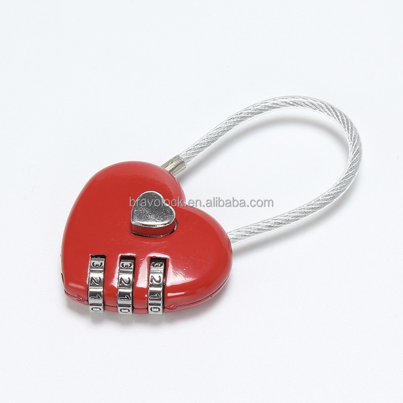 Digital Cable Combination Locks for Travel Luggages Gym Cheap Heart Shaped 3 Zinc Alloy Blister Card Multi Support Customsized