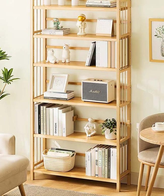 Wholesale High-Capacity Bamboo Bookshelf Plant Stand Utility Open Shelving Unit Large Bookshelf For Study And Living Room