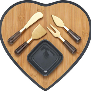 Heart-shaped 6-Piece Set Charcoal Gray Cheese Utensils with Titanium Coated Blades