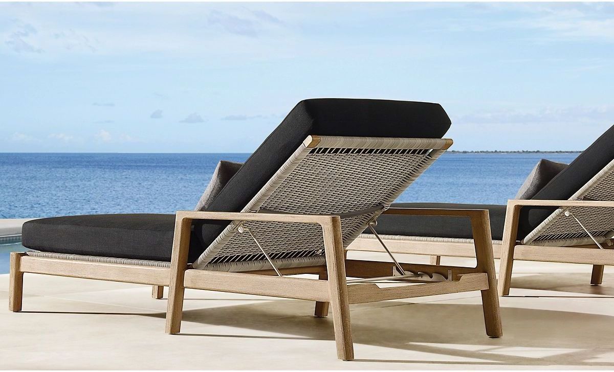 Modern resort beach rattan weaving sun lounger furniture high end outdoor teak sunbed wooden