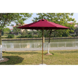 Wood like aluminium frame durable round shape red garden umbrella outdoor and marble base