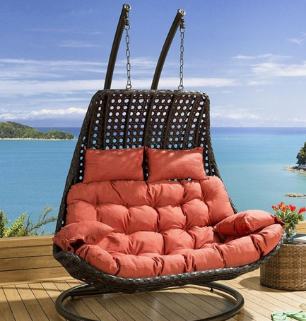 Double seater high end rattan wicker weaving egg hanging chair outdoor furniture patio swings