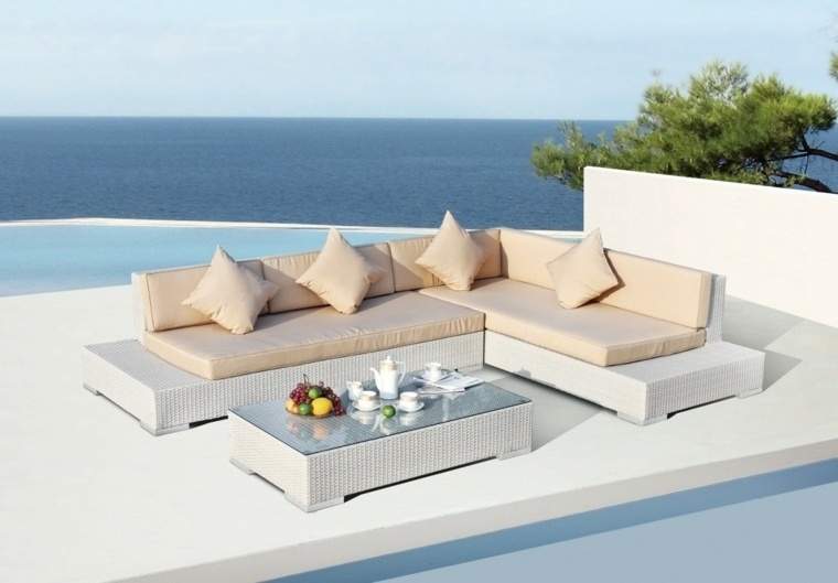 White modern modular sectional L shape 5 star hotel outdoor wicker sofa rattan garden furniture set